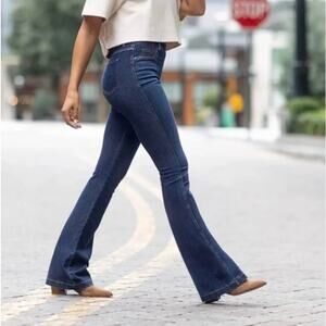 Spanx Flare Jeans Pull-On Midnight Blue Stretch High Rise Casual Western M